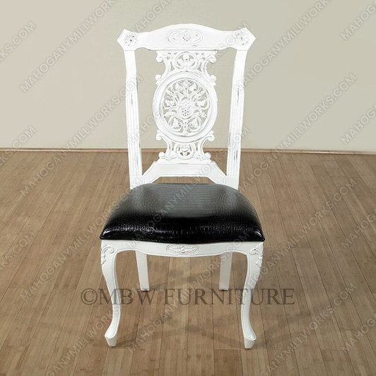 Distressed White Chippendale Leather Accent Occasional Side Chair
