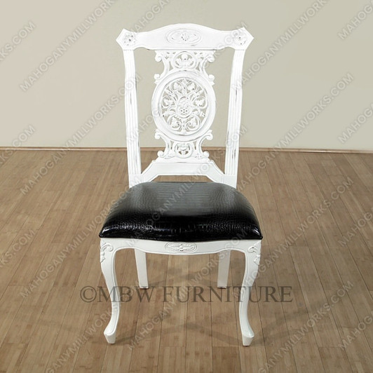 Distressed White Chippendale Leather Accent Occasional Side Chair