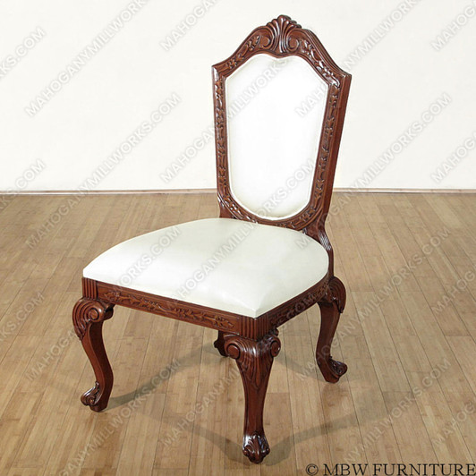 Antique Mahogany Georgian Genuine Cream Leather Dining Side Chair