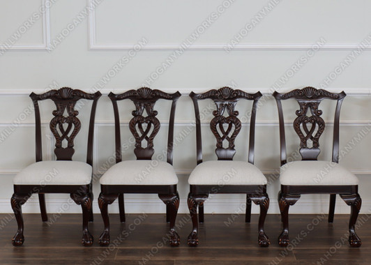 Dark Mahogany Chippendale Dining Side Chairs (4)