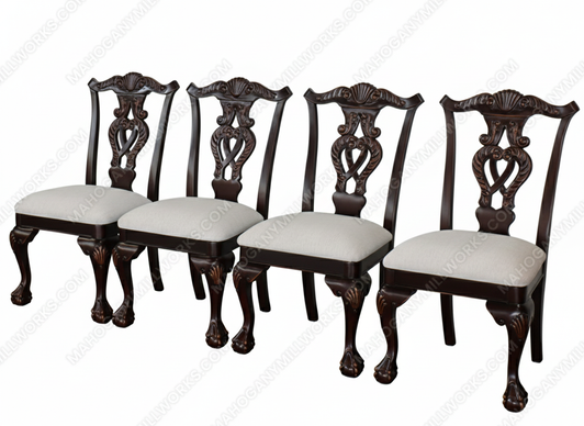 Dark Mahogany Chippendale Dining Side Chairs (4)