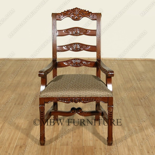 Pair of 2 Solid Mahogany Ladder Back Dining Arm Chairs