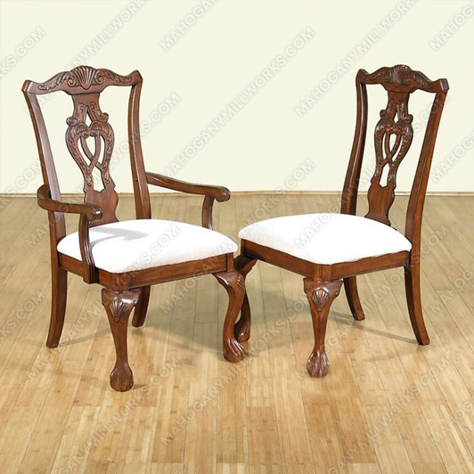 Set 8 Solid Mahogany Chippendale Cream Dining Chairs