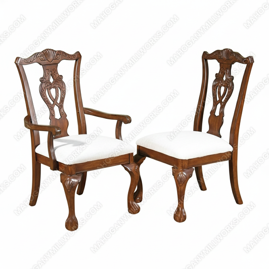 Mahogany Chippendale Cream Dining Chairs (8)