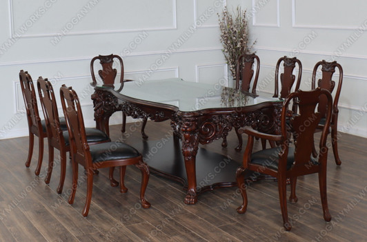 Queen Anne Dining Chairs w/ Leather Seats Set (8)