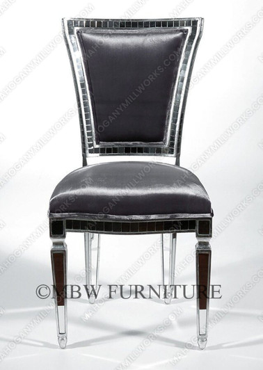 Silver Mirrored Upholstered Dining Side Chair