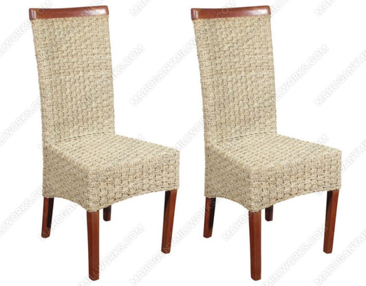 Pair of 2 Mahogany Checkerboard Wicker Parson Side Chairs