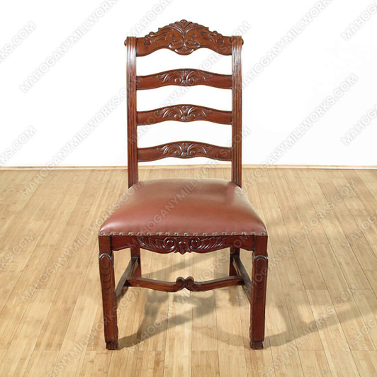 Solid Mahogany Ladderback Leather Occasional Side Chair