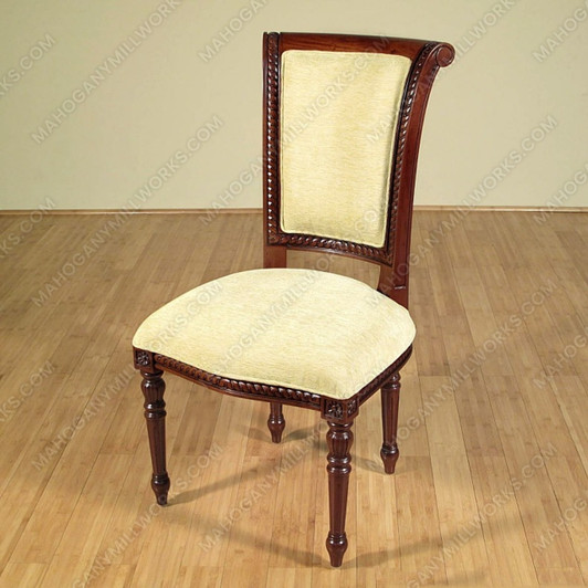 Walnut Chenille French Louis Dining Side Chairs (2)