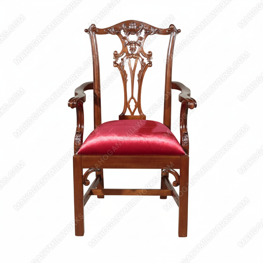 Walnut Chippendale Traditional Dining Arm Chair