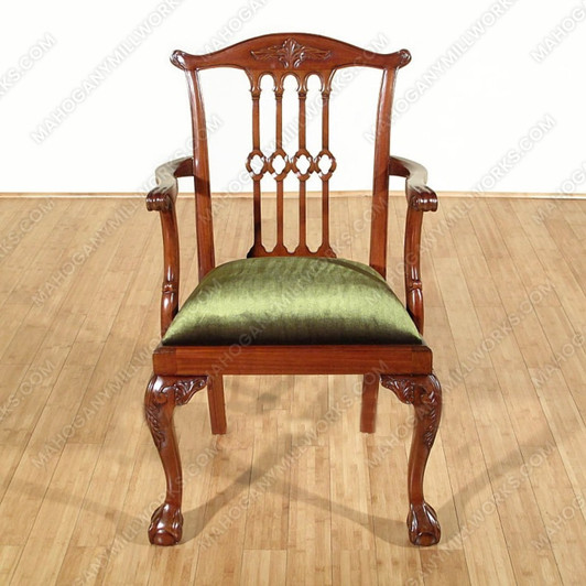 Walnut Finish Solid Wood Chippendale Dining Arm Chair