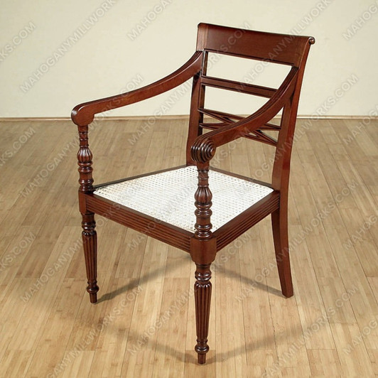 Walnut/Rattan Regency Dining Arm Chairs (Pair of 2)