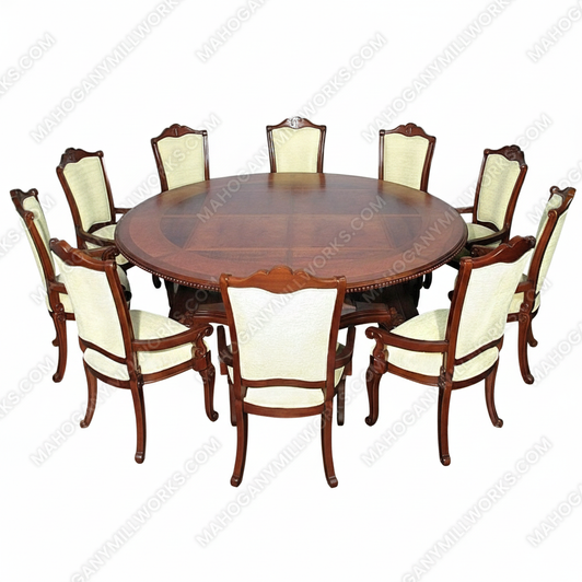 11 Pc 7Ft Round Light Walnut Pedestal Dining Conference Table w/ 10 Chairs Set