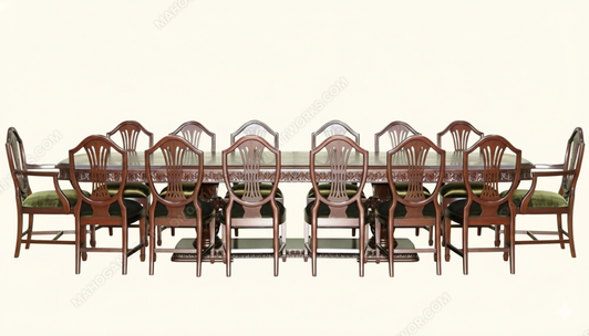 15pc Marquetry Inlay Dining Table & Chairs Set