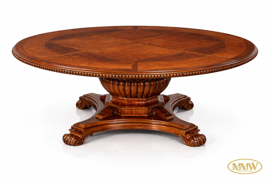 85" Round Inlaid Pedestal Dining or Conference Table