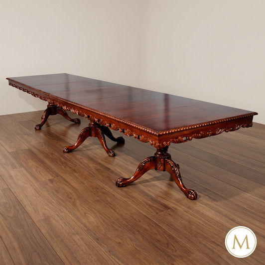 14ft Chippendale Triple Pedestal Dining Table