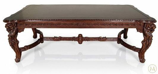 8ft Mahogany Gothic Dining Table w/ Lion Carvings