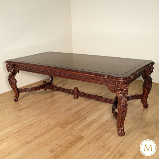 8ft Hand-Carved Mahogany Lion Carved Baroque Dining Table