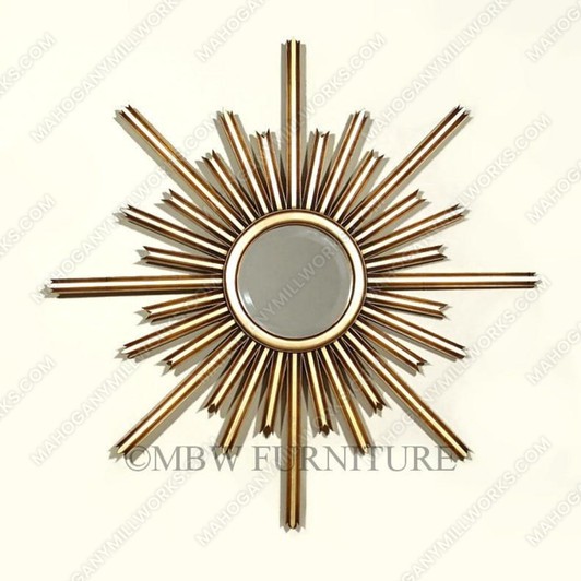 Antiqued Gold Art Deco Starburst Wall Hanging Mirror