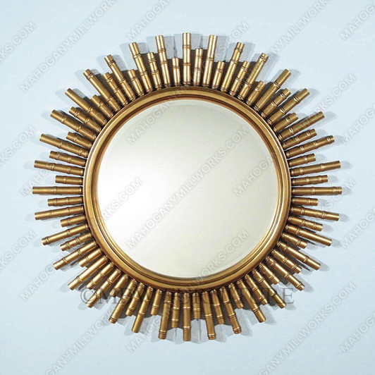 Gold Wall Hanging Carved Bamboo Round Mirror