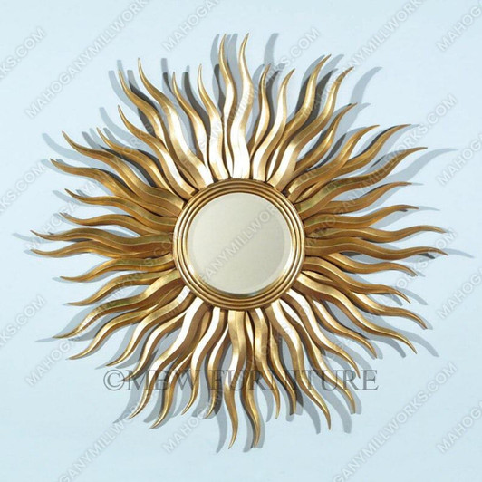 Gold Wall Hanging Carved Sun Blast Frame Round Mirror