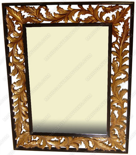 Solid Mahogany French Gold/Black Leaf Carved Mirror