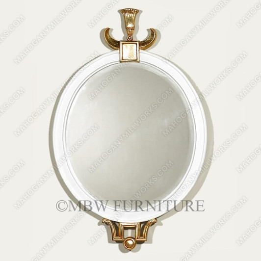 Solid Mahogany Swedish Style White / Gold Oval Wall Hanging Mirror