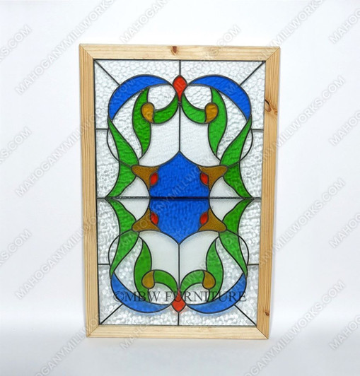 32in x 19in Floral Leaded Stained Window Glass Frame Panel