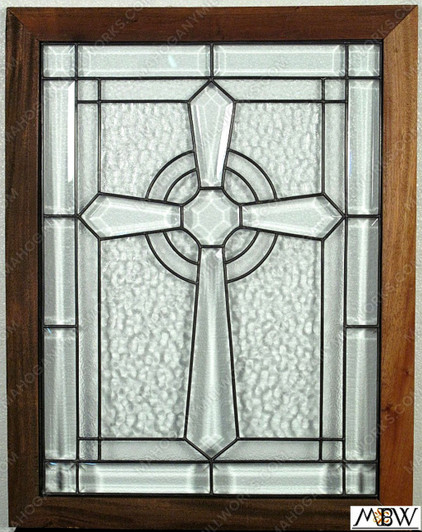 Large Beveled Clear Cross Religious Leaded Window