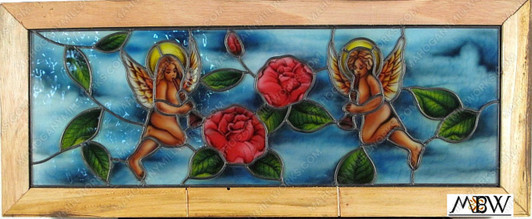 Stained Glass Replica Angels w/ Roses Religious Leaded Window