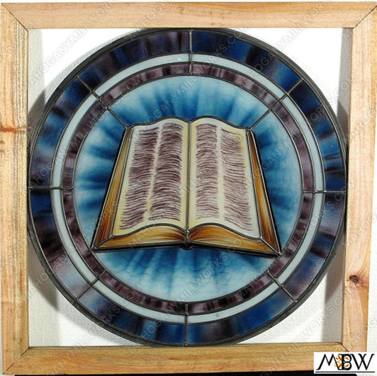 Stained Glass Replica Bible Religious Round Leaded Window
