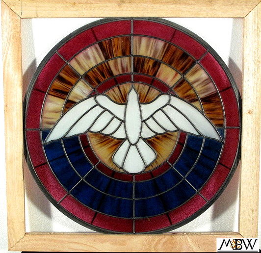 Stained Glass Replica White Dove Religious Leaded Window