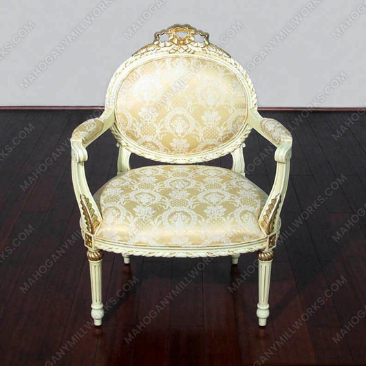 Antiqued Cream French Louis Gold Arm Chair