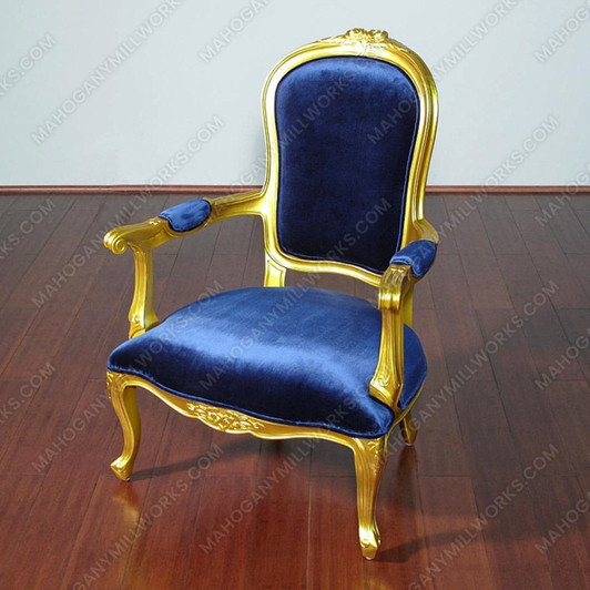 Gold Louis XV Blue Velvet Arm Chair