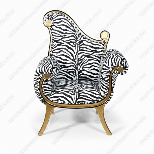 Gold Finish French Zebra Occasional Arm Chair