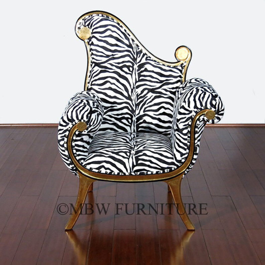 Gold Finish French Zebra Occasional Arm Chair