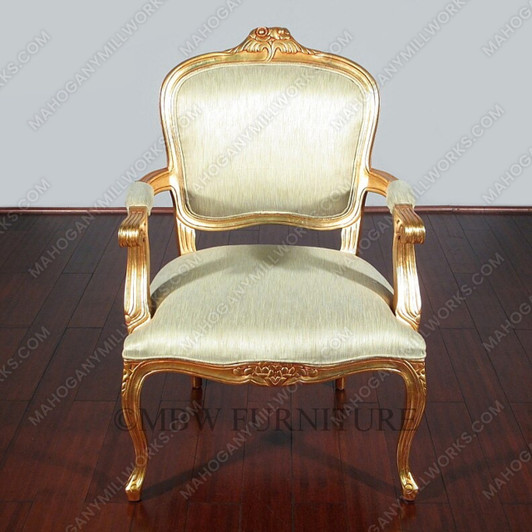 Gold French Style Occasional Accent Chair w/ light green fabric