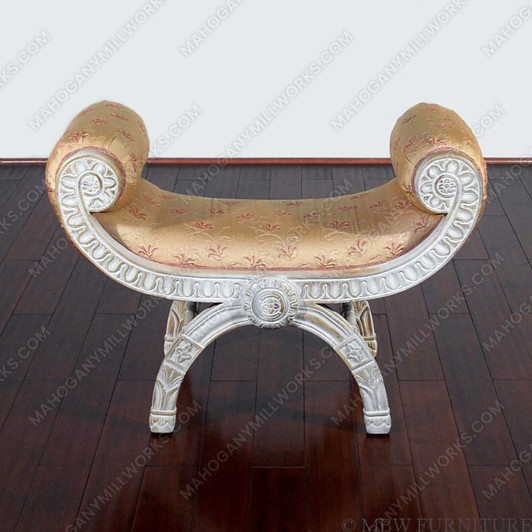 Antiqued White French Louis Settee Ottoman Stool