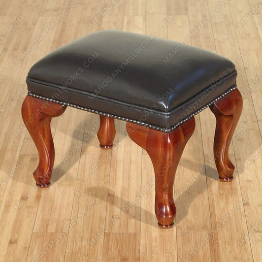 Walnut Chippendale Brown Leather Stool Ottoman