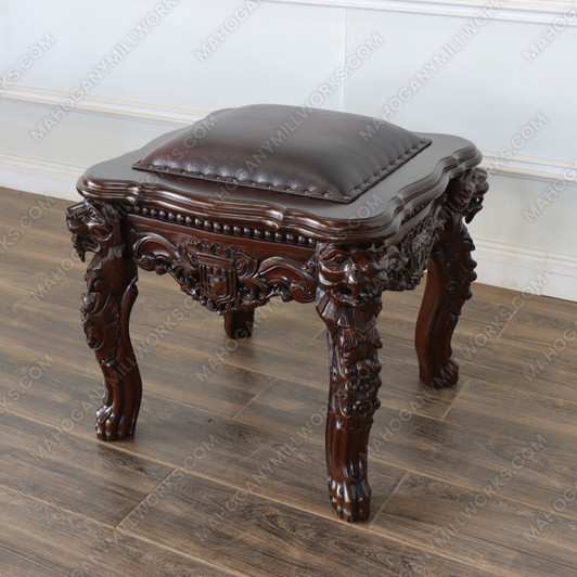 Mahogany Gothic Lion Stool