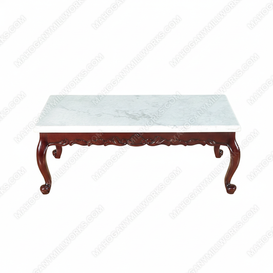 Mahogany Queen Anne Marble Top Coffee Table