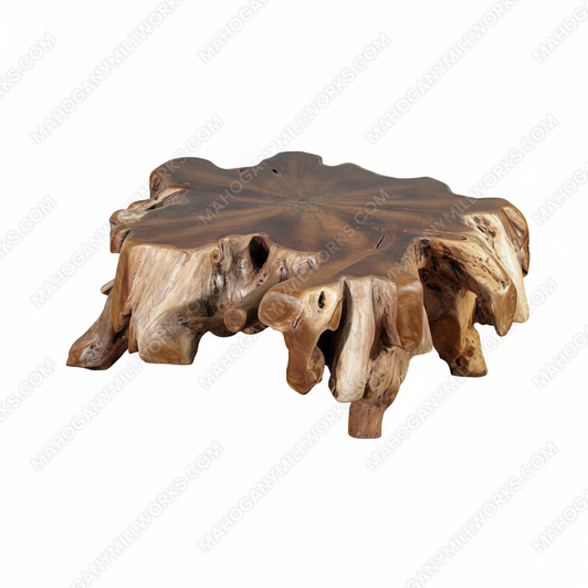 Heavy Rustic Teak Root Coffee Table w/ Glass Top