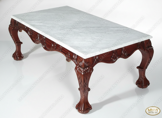 Rectangular Chippendale Marble Top Coffee Table