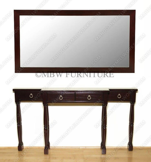 6Ft Wide Solid Mahogany Espresso Console Wall Table w/ Mirror