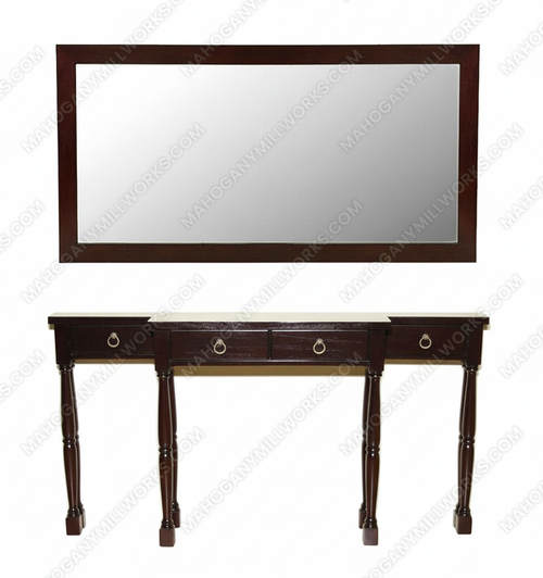 6Ft Wide Solid Mahogany Espresso Console Wall Table w/ Mirror