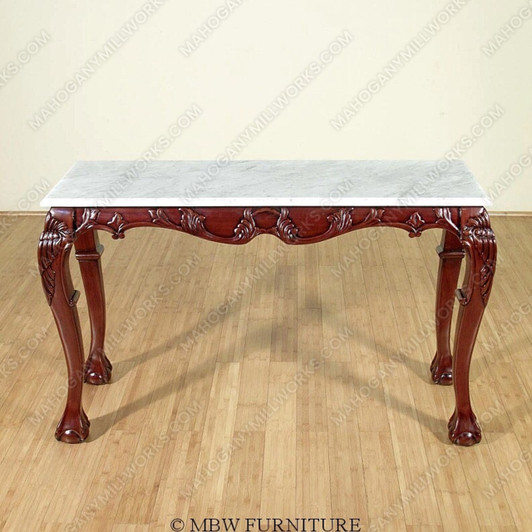 Cherry Chippendale Marble Top Console Table