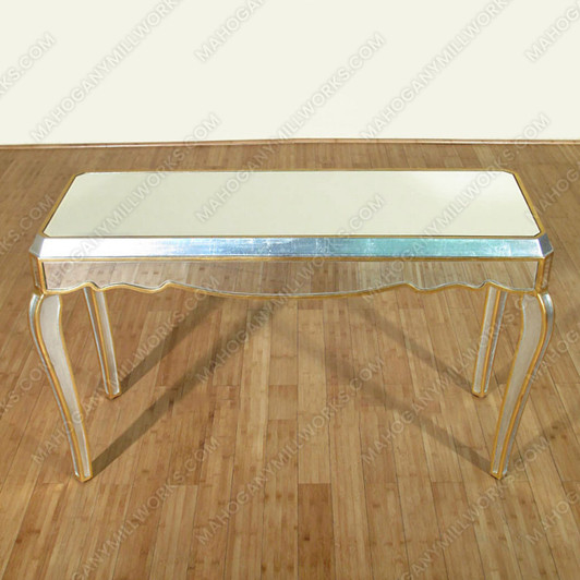Distressed Silver/Gold French Mirrored 4.5' Console Desk Table