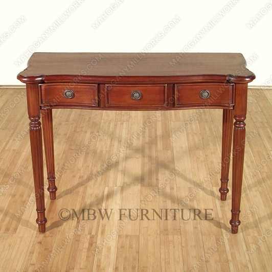 Distressed Solid Mahogany Sheraton 3-Drawer Console Table