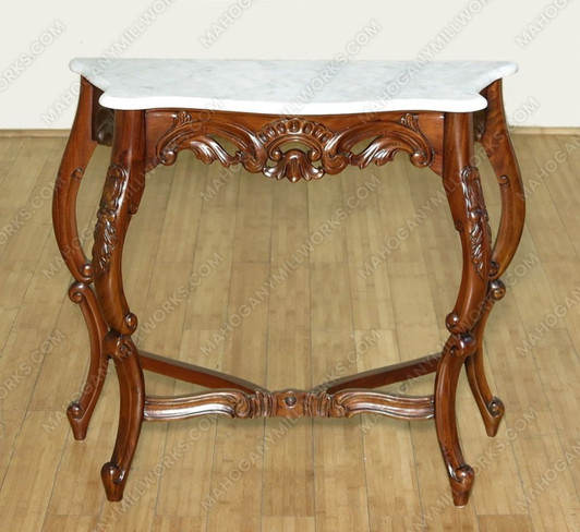 Solid Mahogany Marble Top Italian Baroque Console Table