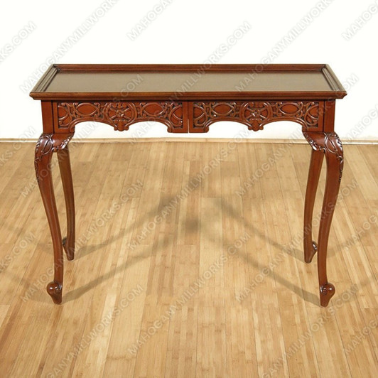 Solid Mahogany Queen Anne 2-Drawer Console Wall Table Server Buffet